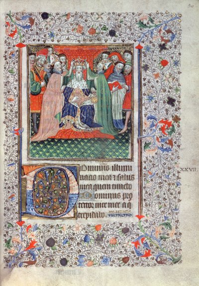 Die Krönung Davids, aus dem Plantagenet Psalter, London, um 1430-40 von English School